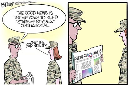 Political Cartoon U.S. Trump Stars and Stripes suckers losers