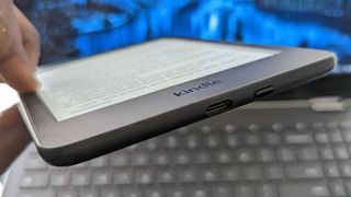The power button and USB-C port on the Kindle (2022)
