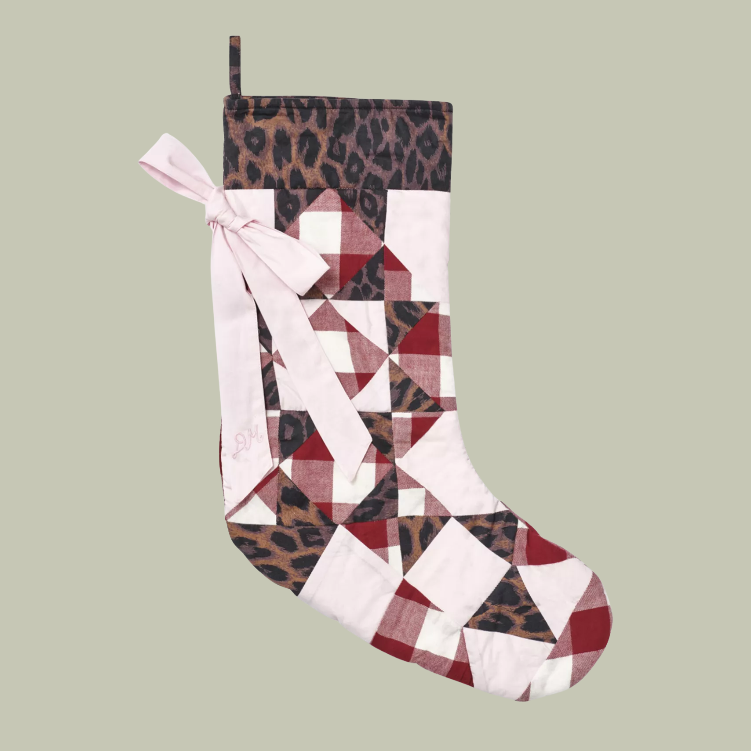 A leopard patchwork stocking