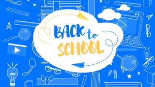 back to school sales clip art against a blue background