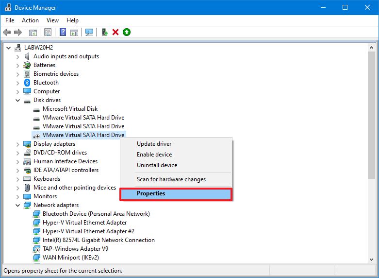 Device Manager driver properties