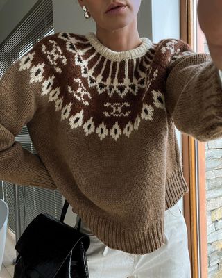 Anoukyve in beige Fair Isle knitted sweater