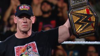 John Cena holding the WWE Championship on Monday Night Raw