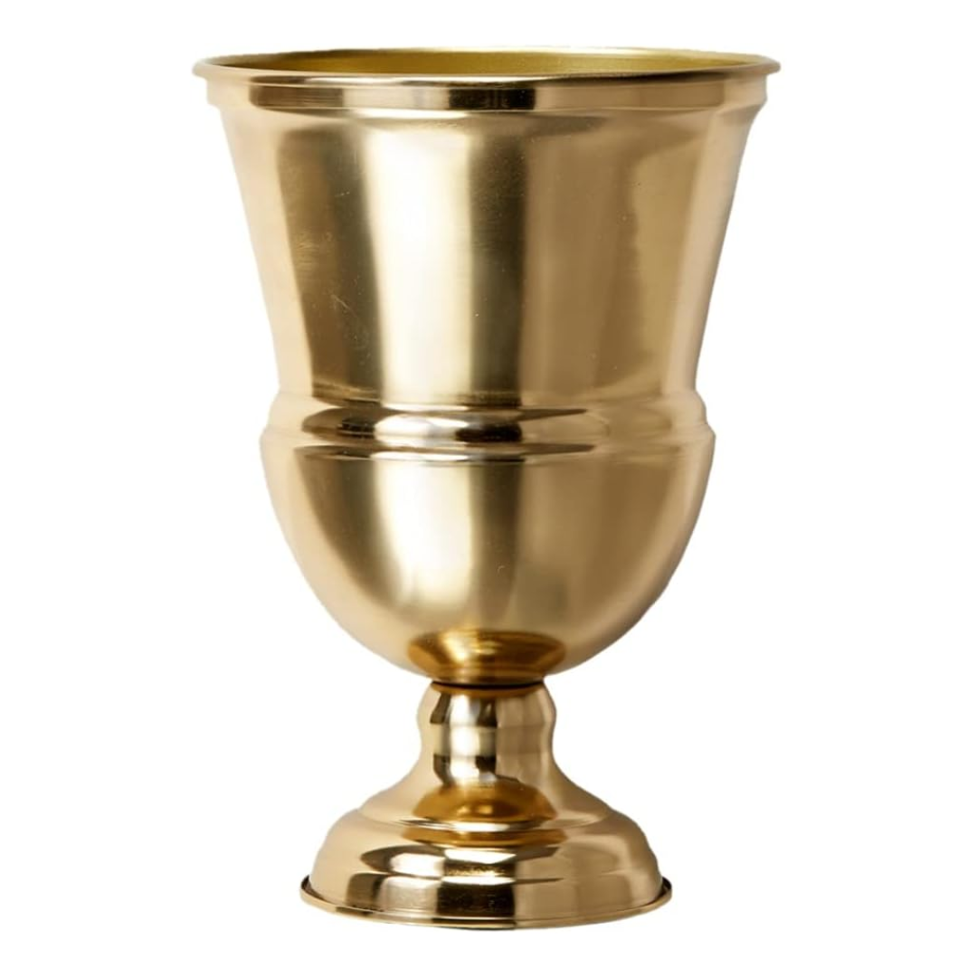 Serene Spaces Living Decorative Gold Vase Urn, Gold Vases for Centerpieces, Metal Vase Use for Home Decor, Wedding, Parties, Floral Arrangements, Measures 10.25" Tall & 7.25" Diameter (pack of 1)