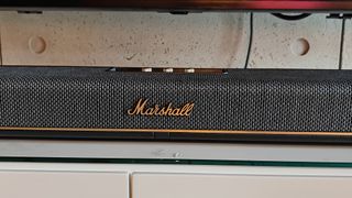 marshall heston 120 close up of the golden logo