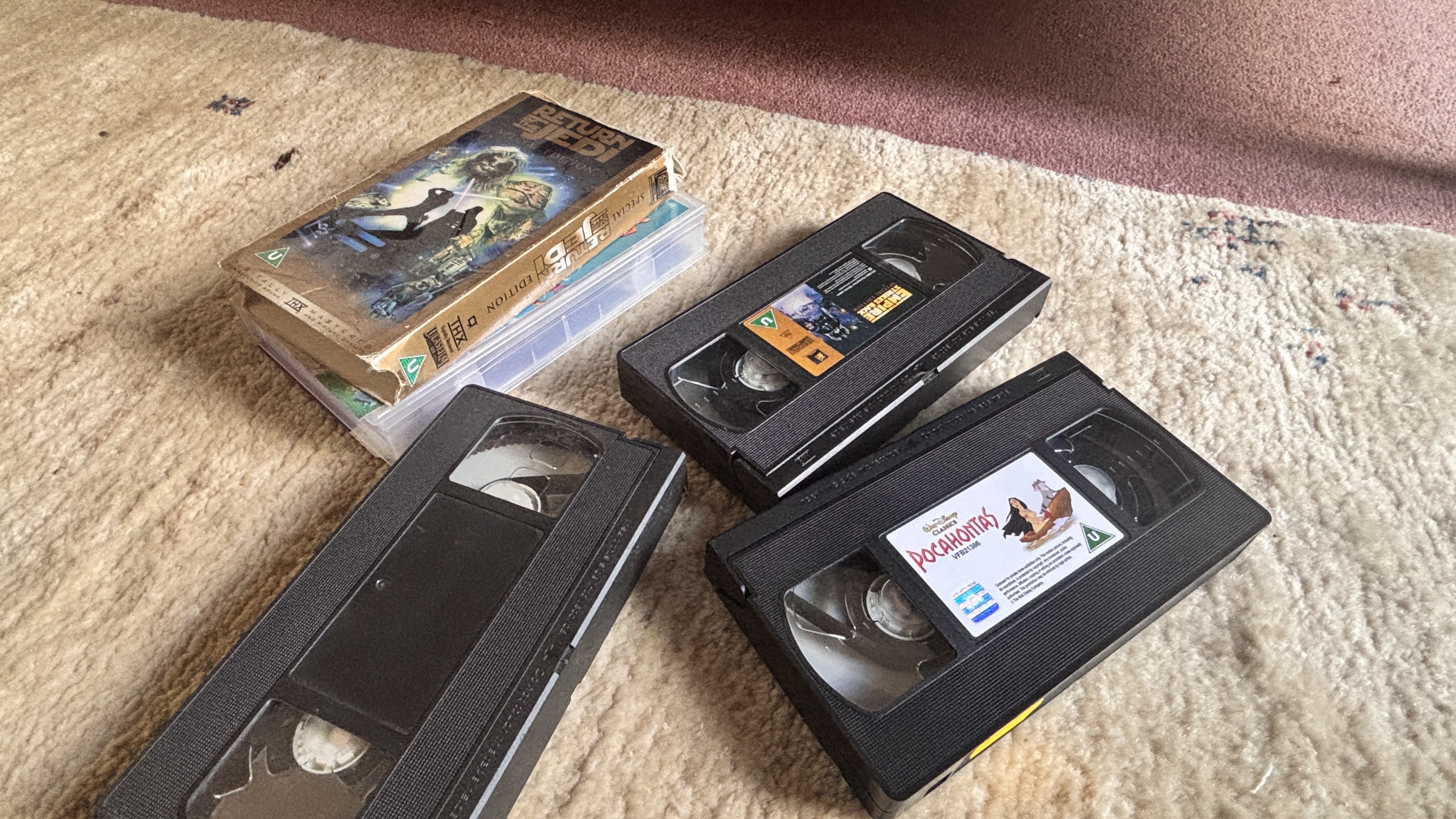 VHS tapes on carpet