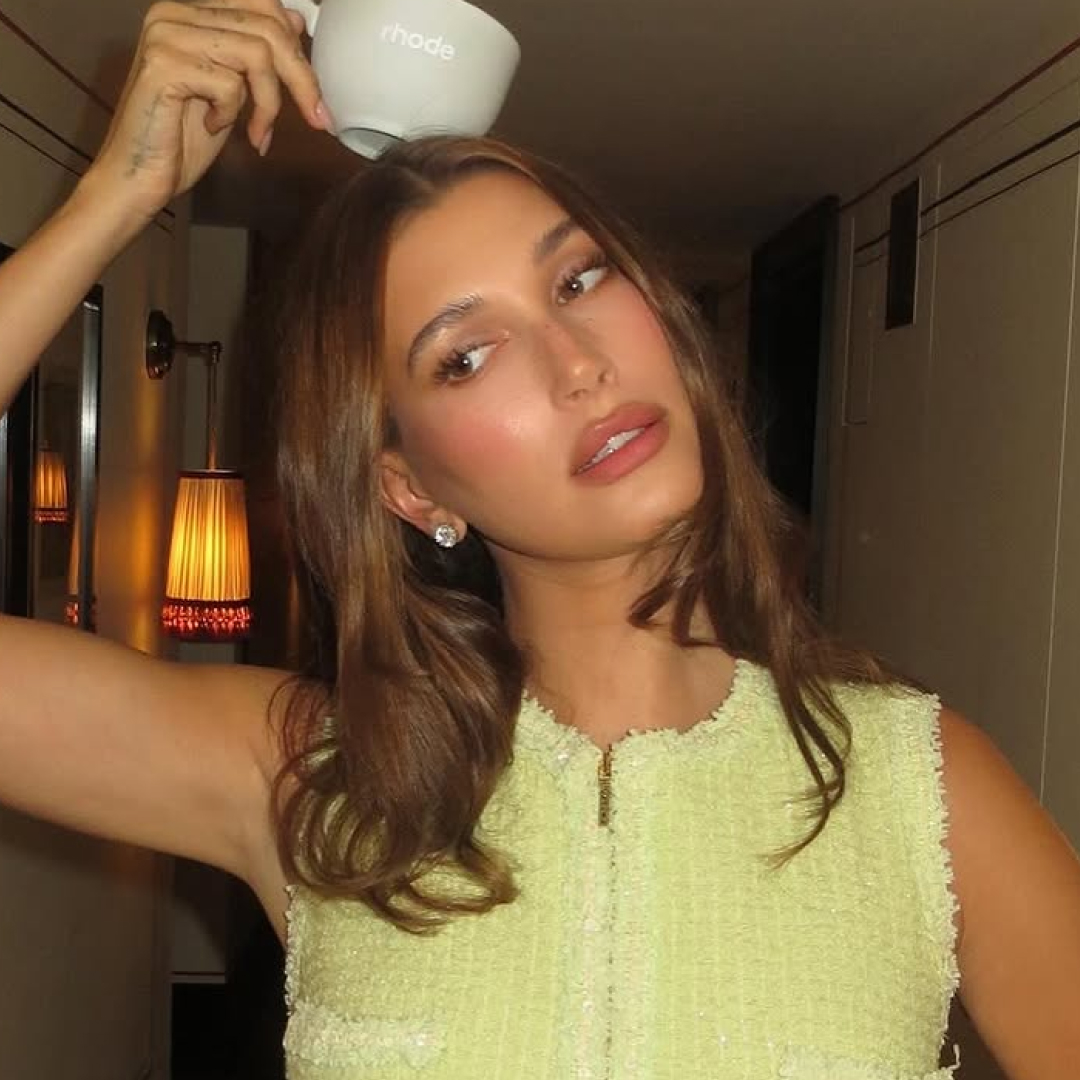 Hailey Bieber promoted Rhode in London wearing a lime green Chanel skirt set, which embodied a fall 2025 color trend
