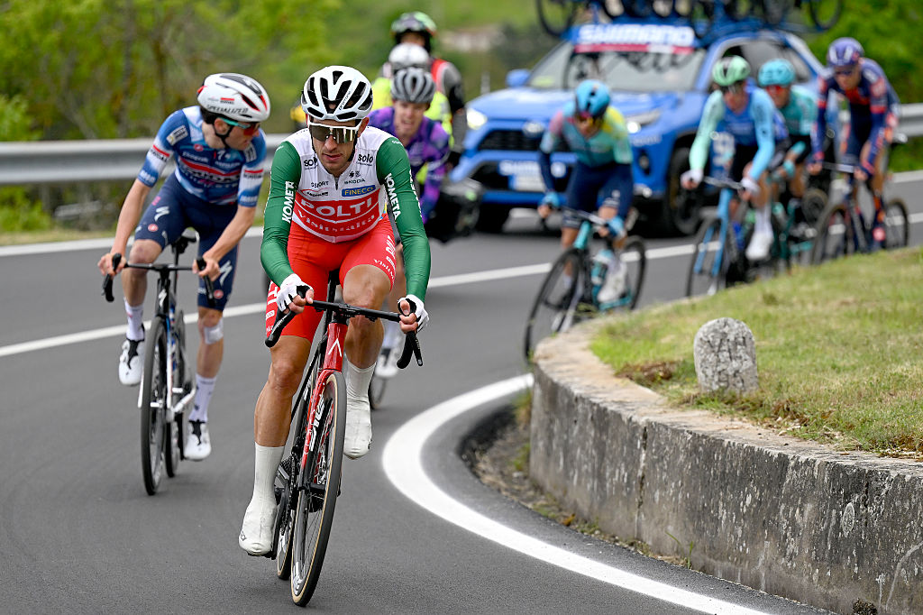 TAGLIACOZZO MARSIA ITALY MAY 16 Alessandro Tonelli of Italy and Team Polti VisitMalta competes in the breakaway during the 108th Giro dItalia 2025 Stage 7 a 168km stage from Castel di Sangro to Tagliacozzo Marsia 1424m UCIWT on May 16 2025 in Tagliacozzo Marsia Italy Photo by Tim de WaeleGetty Images