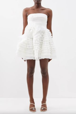 Best Hen Party Dresses: Aje Strapless pleated tulle mini dress
