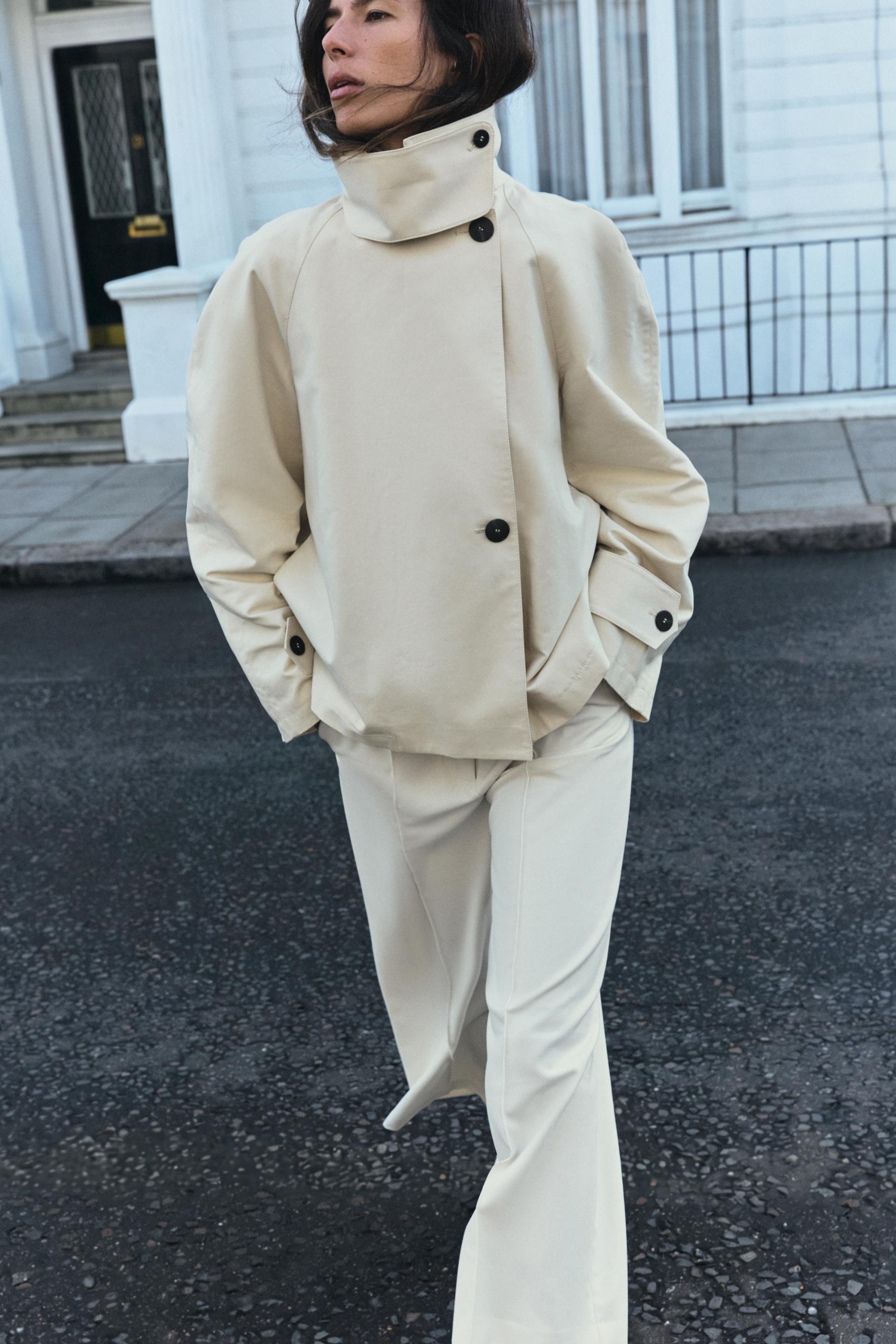 Zw Collection Short Trench Coat - Bone - Xs