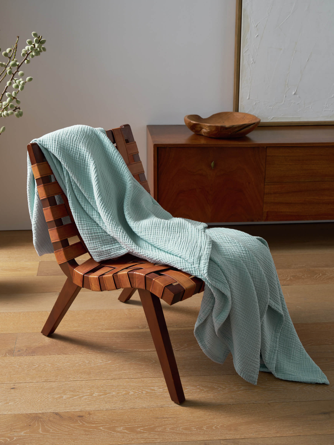 A blue cotton gauze throw from Cozy Earth
