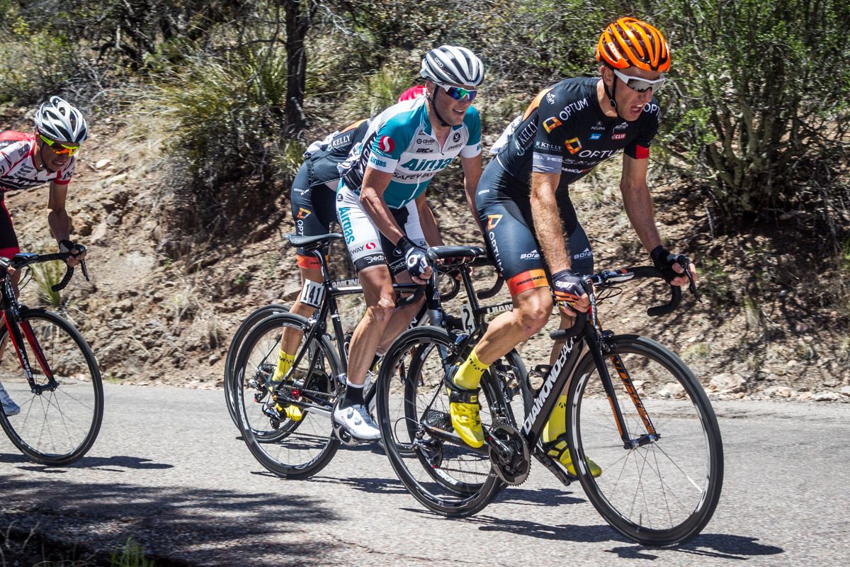 Michael Woods (Optum) and Chris Horner (Airgas) lead another group up the final climb