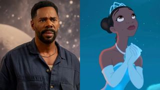 Colman Domingo in press material from The Four Seasons in a side by side screenshot of Tiana from The Princess and the Frog