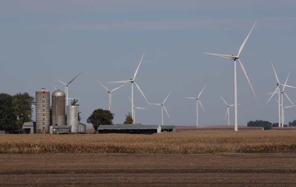 Wind turbines.