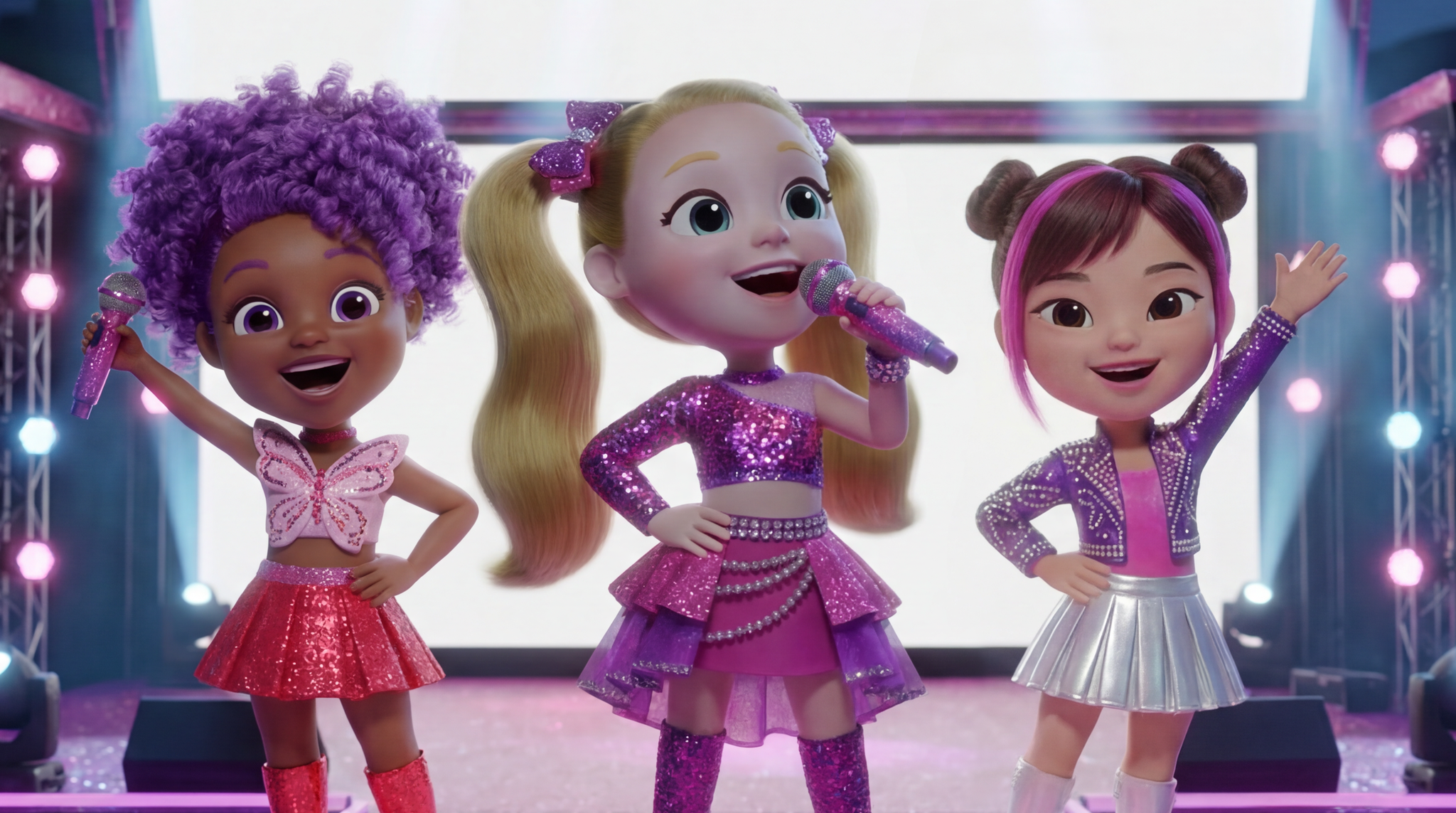 Still from an AI animation of KPop idols called Love, Diana Music Hunters made on Amazon's Project Nara and commissioned by Amazon Prime Video