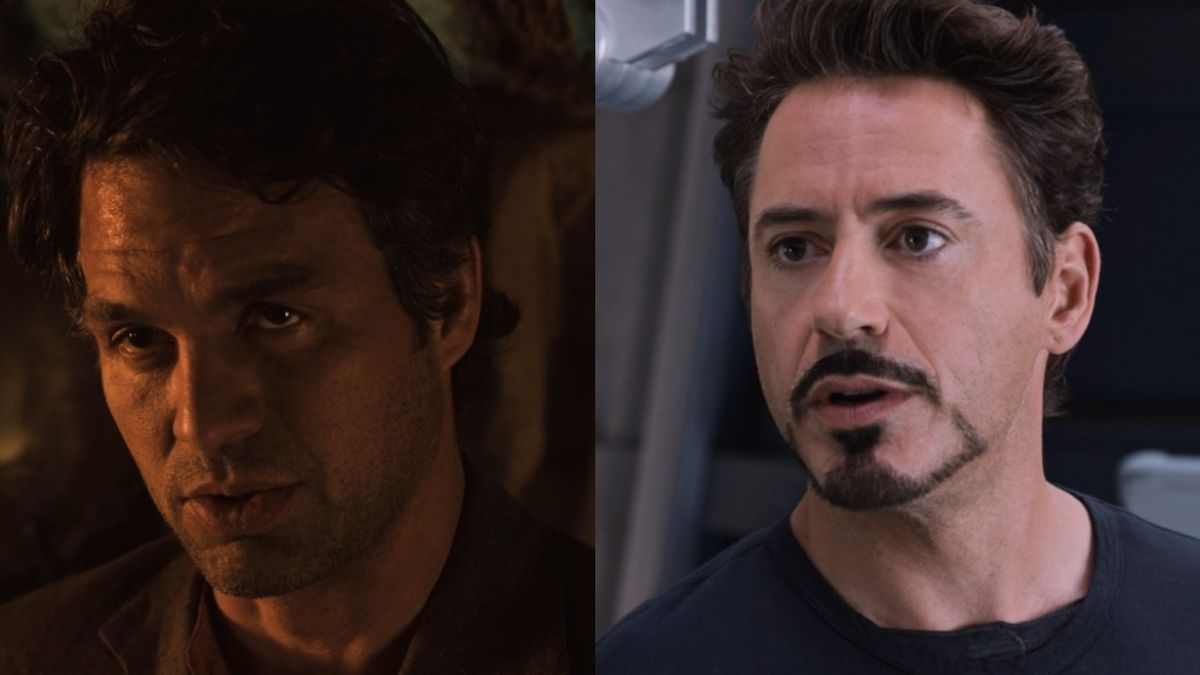 RDJ and Mark Ruffalo side by side with stills from the original Avengers movie