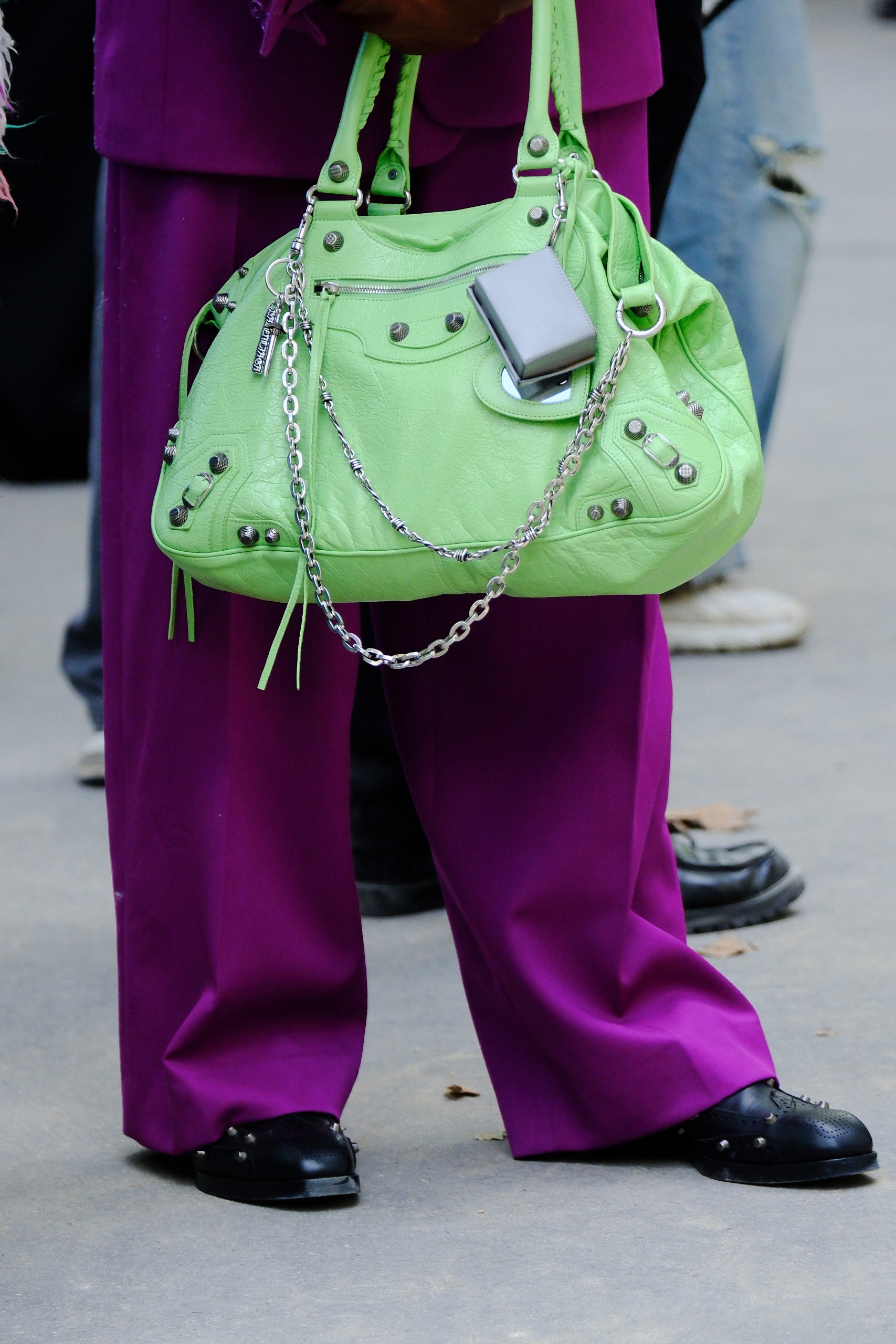 neon green trend worn by French girls at Paris Fashion Week