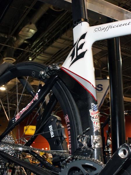 The seat tube widens as it approaches the seat stays to help move air around the rear wheel.