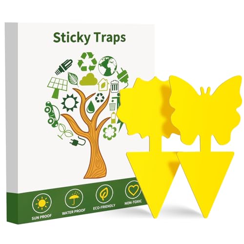 Fruit Fly Traps, 100 Pack Yellow Sticky Traps, Fungus Gnat Traps, Plant Fly Stickers for Indoor and Outdoor Use Protect the Plant