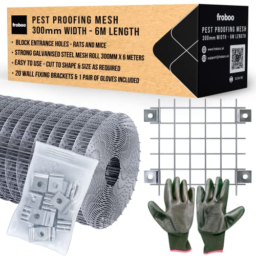 Rat Mesh - Rodent Proofing Wire Metal Mesh Roll 6m X 300mm With Wall Fixings to Block Rats, Mice &amp;amp; Squirrels | Use to Cover Vents Air Bricks - Fill Gaps &amp;amp; Holes - Protect Chicken Coops &amp;amp; Shed Bases Uk