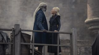 Corlys and Rhaenys chat in a harbour in House of the Dragon season 2