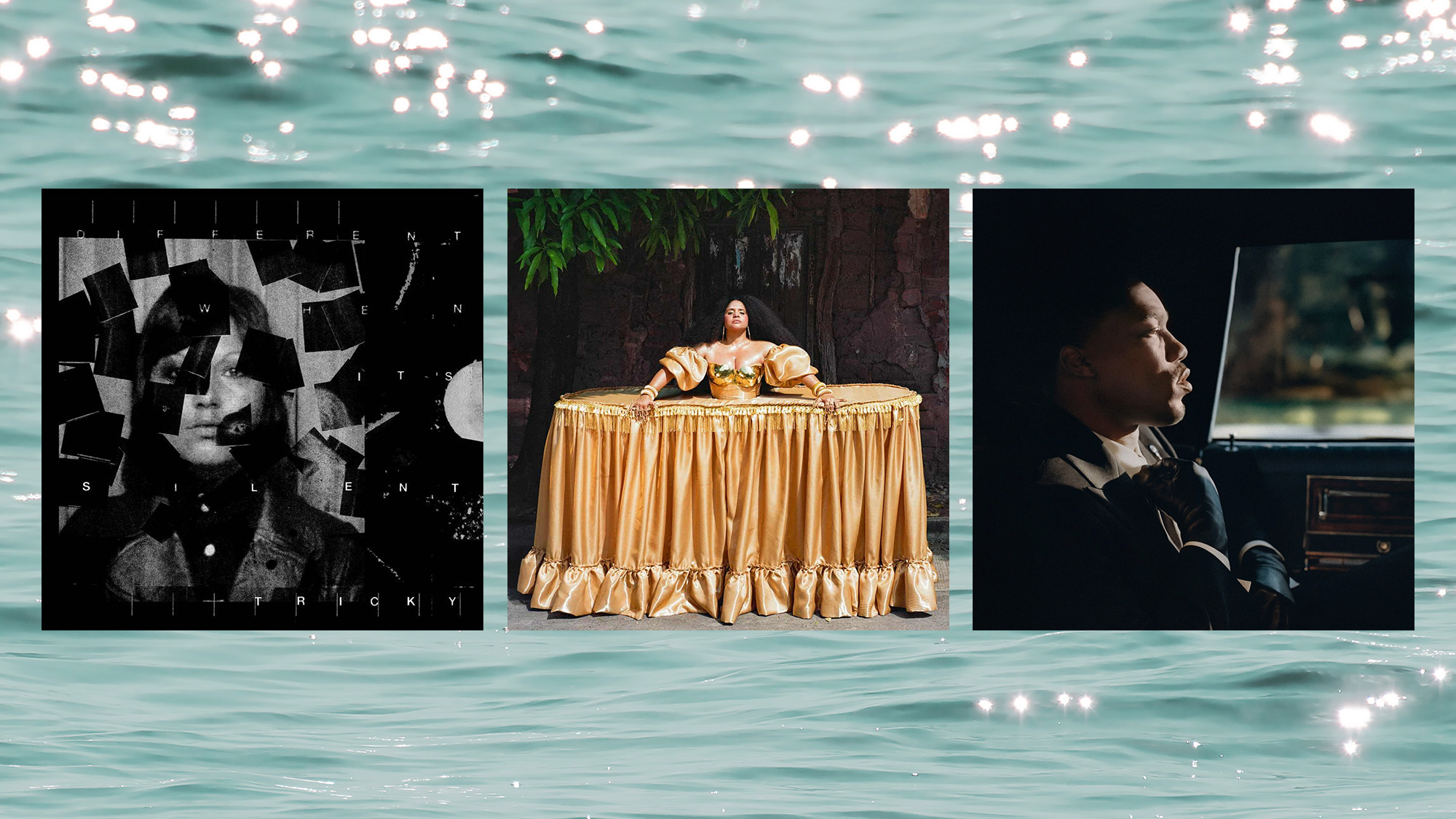 Album covers of &lsquo;Different When It&rsquo;s Silent&rsquo; by Tricky, &lsquo;Caribenya&rsquo; by Lido Pimienta, and &lsquo;Beloved: Act II&rsquo; by Giveon.