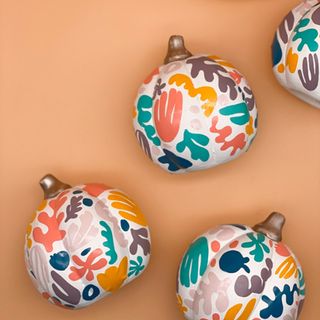 abstract shape vinyl stickers on white pumpkins