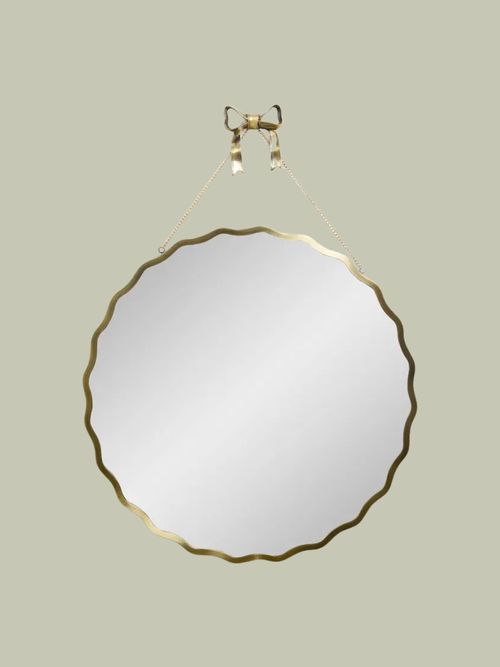 Gold Bow Hanging Round Wall Mirror