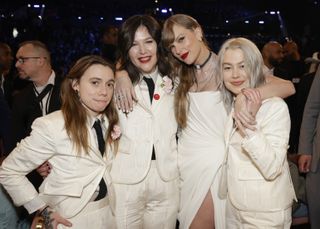Julien Baker, Lucy Dacus, Taylor Swift, and Phoebe Bridgers behind the scenes at The 66th Annual Grammy Awards, airing live from Crypto.com Arena in Los Angeles, California