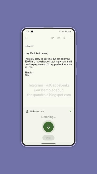 Gmail's native voice prompt for its AI helper