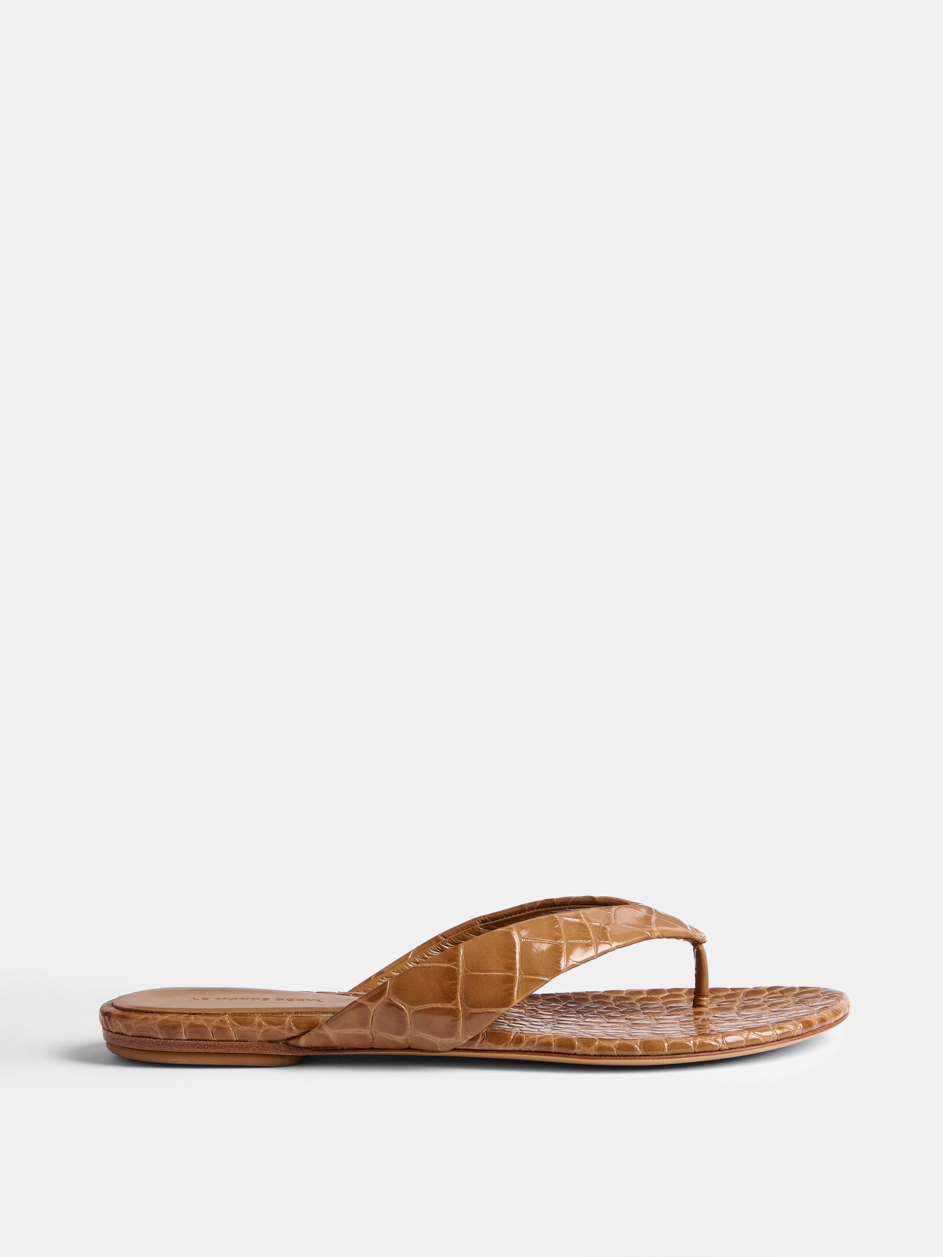 Flat Thong Sandal / Brown Leather Croc Effect