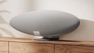 the bowers & wilkins zeppelin wireless speaker in light gray