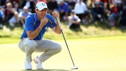 Rory McIlroy pictured on the green at the Ryder Cup