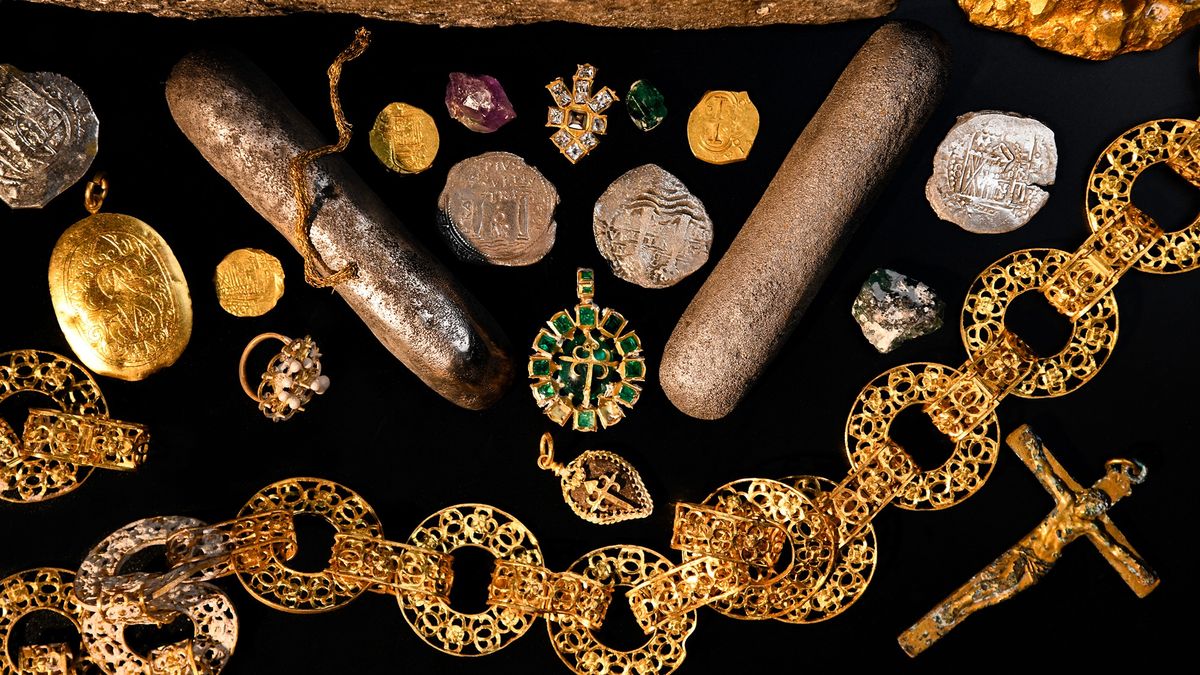 Treasure trove of gold and jewels recovered from a 366-year-old shipwreck in the Bahamas