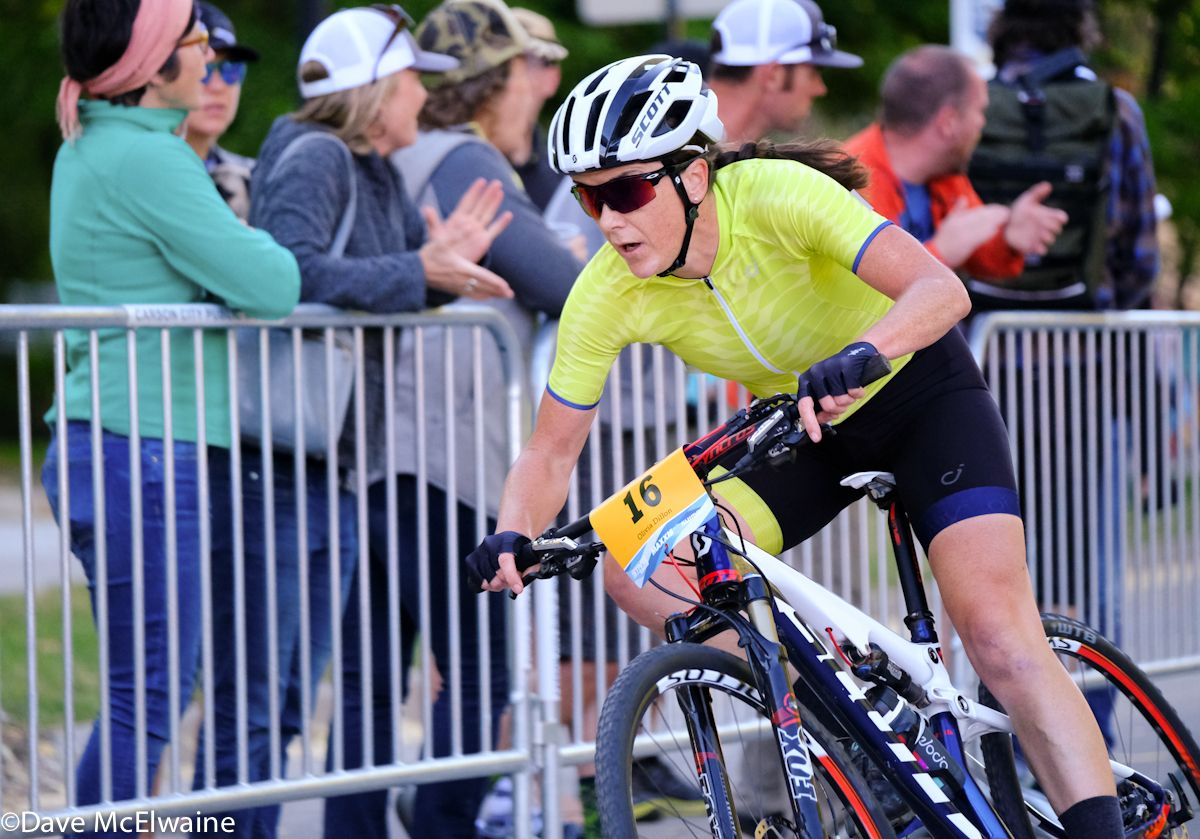 Olivia Dillon (Velocio) took a flier with a couple laps remaining