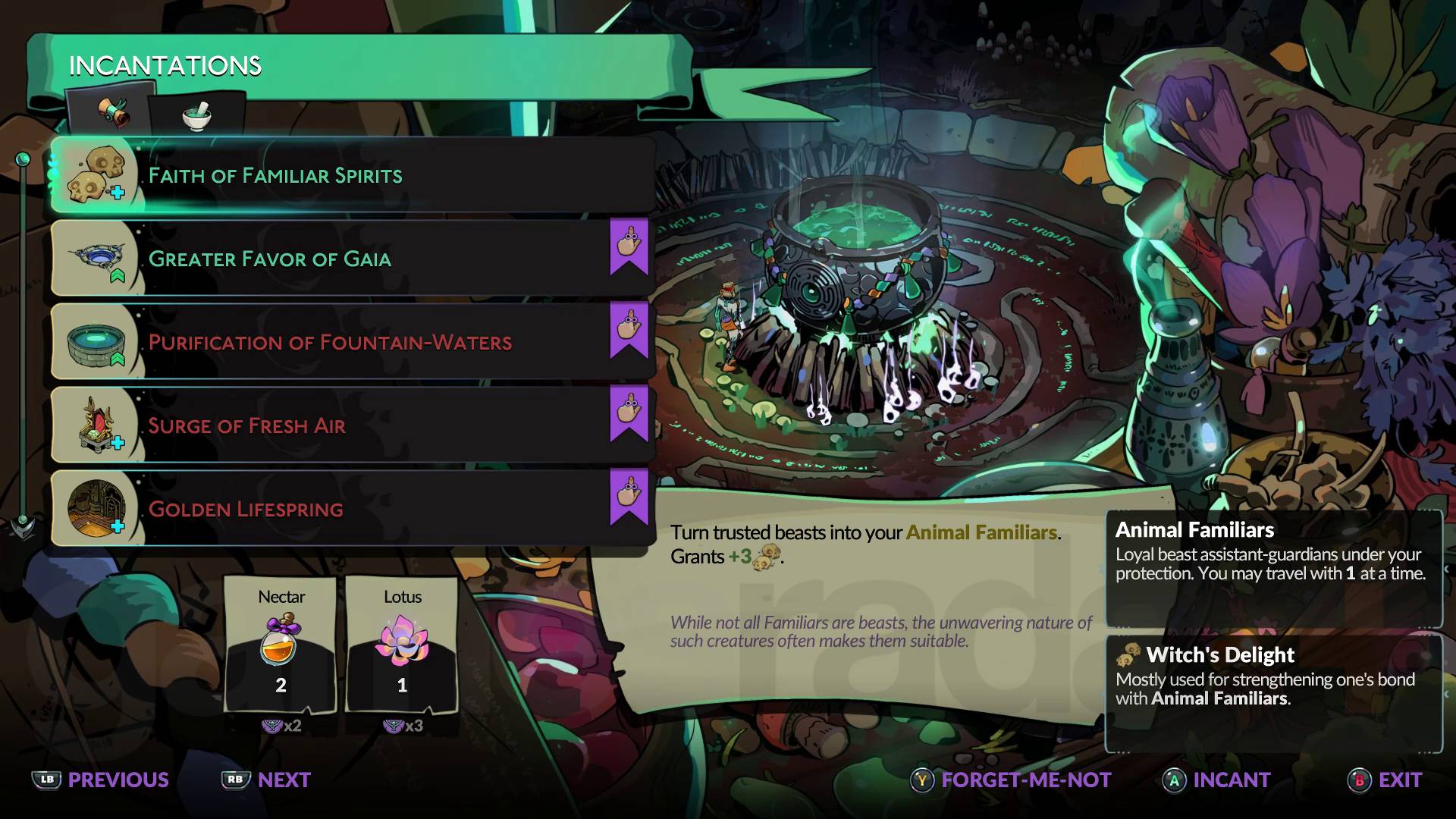 Hades 2 Faith of Familiar Spirits cauldron incantation
