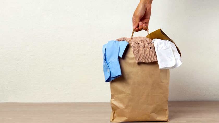 paper bag of decluttering clothes