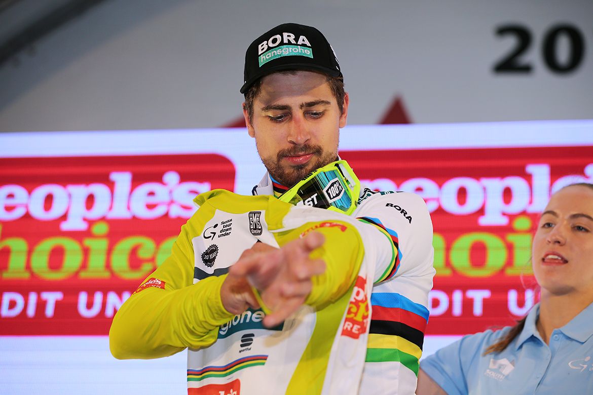 Peter Sagan on the People's Choice Classic podium.