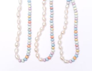 Retro Ombré Pastel Rainbow + Freshwater Pearl Tie Dyed Gemstone Moi Et Toi Candy Necklace