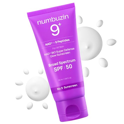Numbuzin No.9 Sunscreen | Super Defense Glow Sunscreen | Broad Spectrum Spf 50 | for All Skin Types & Skin Tones | No White Cast | Korean Skincare, Natural Finish | 1.69 Fl. Oz.