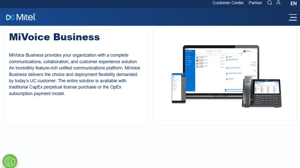 MiVoice Business website screenshot (May 2025).