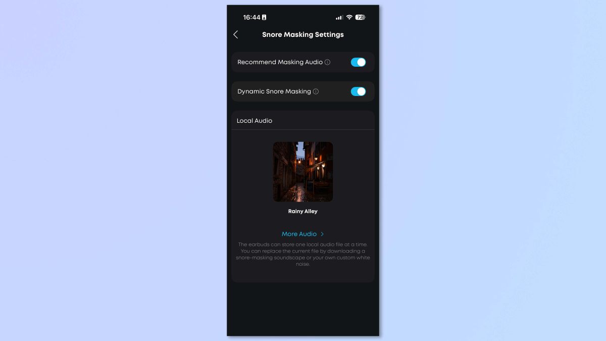 A screenshot of the Soundcore app showing sleep features on the Soundcore Sleep A30 earbuds