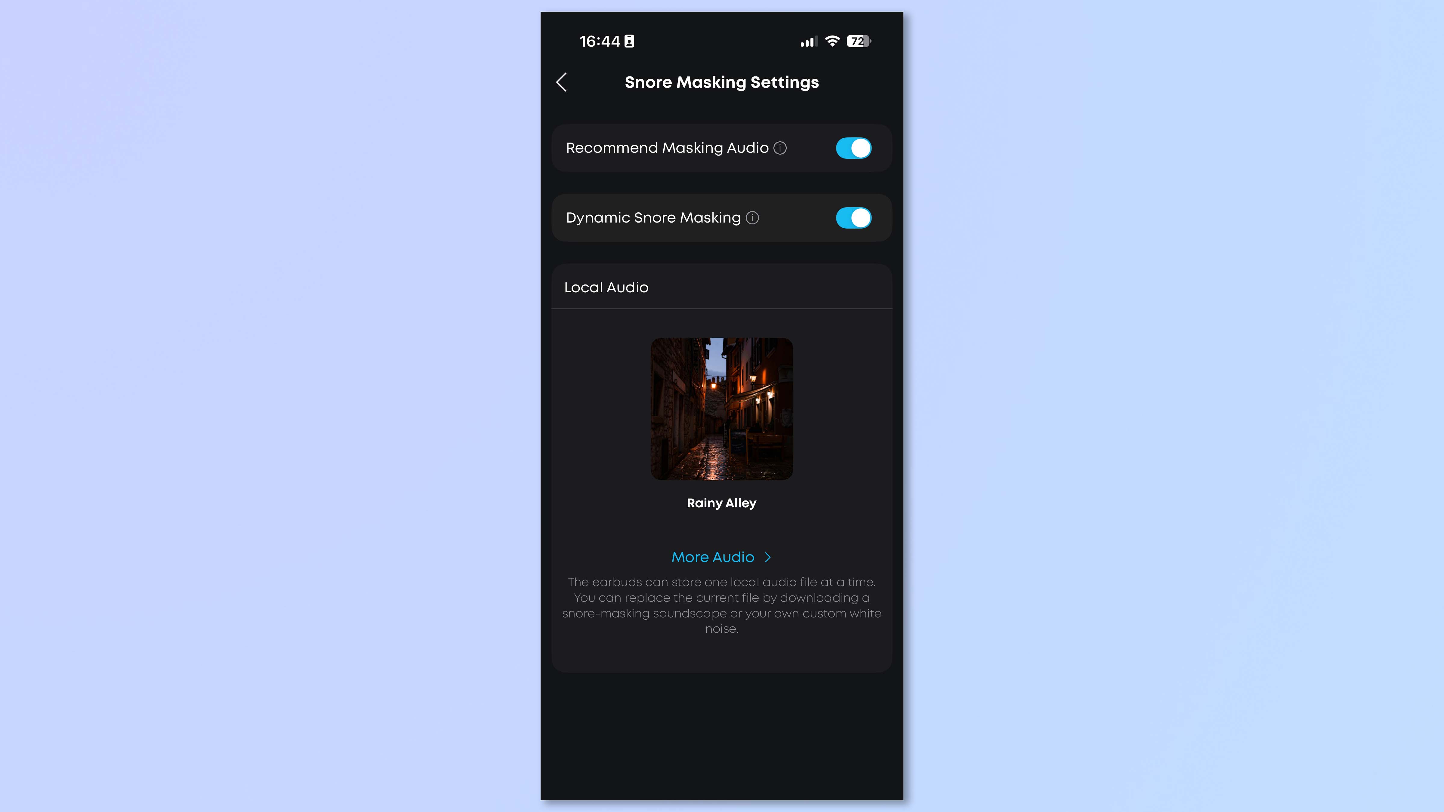 A screenshot of the Soundcore app showing sleep features on the Soundcore Sleep A30 earbuds