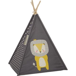 kids play tent with printed grey fabric