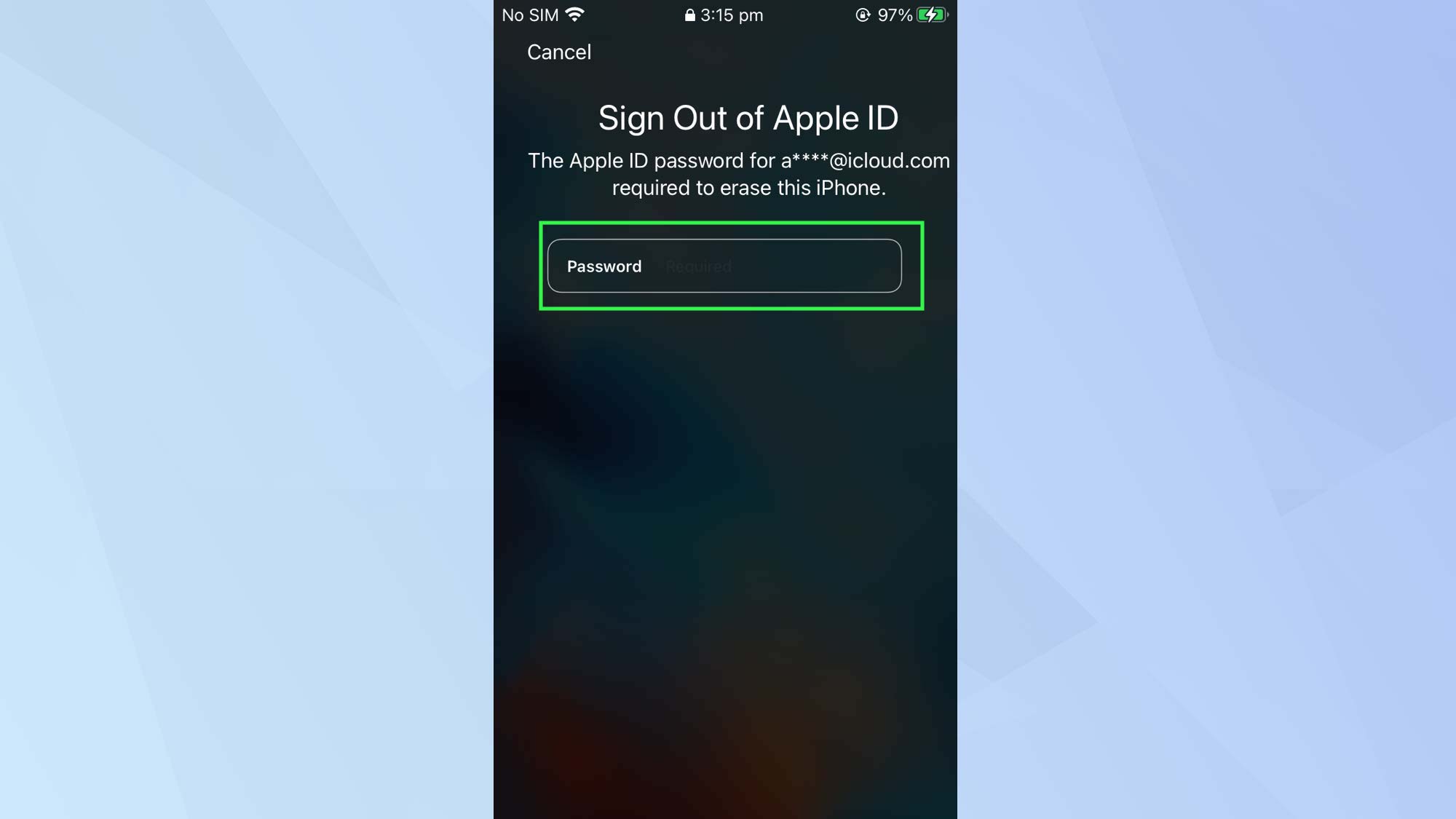 Экран блокировки iOS с запросом на ввод пароля