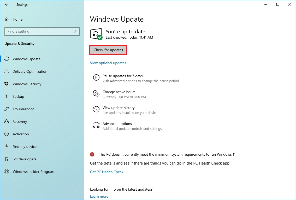 Windows 10 проверяет наличие обновлений после параметра сброса