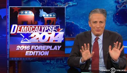 Jon Stewart mocks the Clintons, the Bushes, Rick Perry, and the 2016-obsessed media