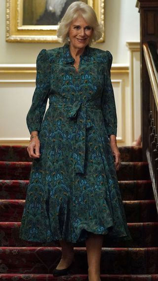 Queen Camilla reacts during a reception to celebrate 30 years of the Forward Arts Foundation
