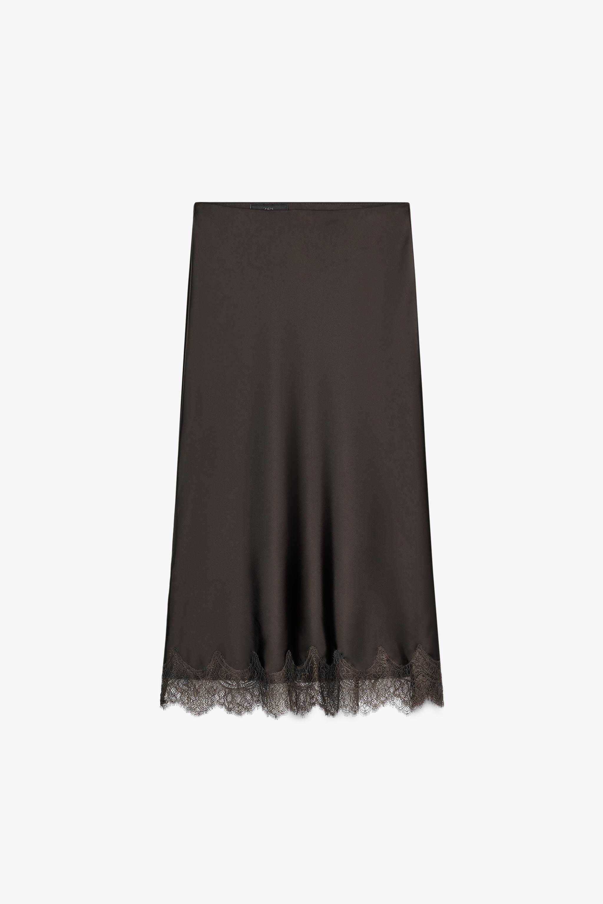 Satin Effect Lace Midi Skirt
