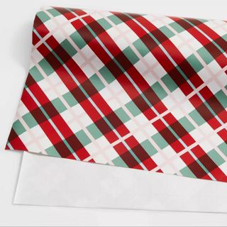 Target Wondershop red, green and pink plaid wrapping paper